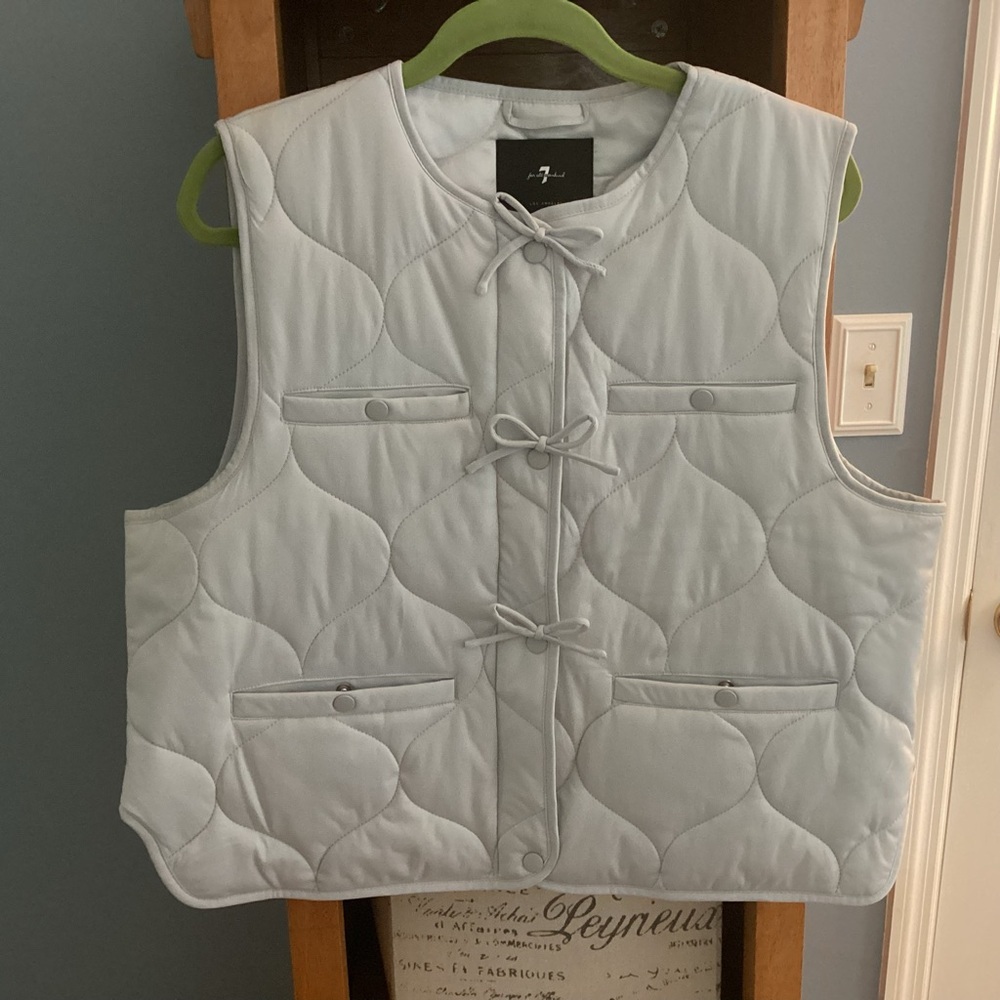 7 For All Mankind Gray Quilted Vest with Geometric Stitching NWOT